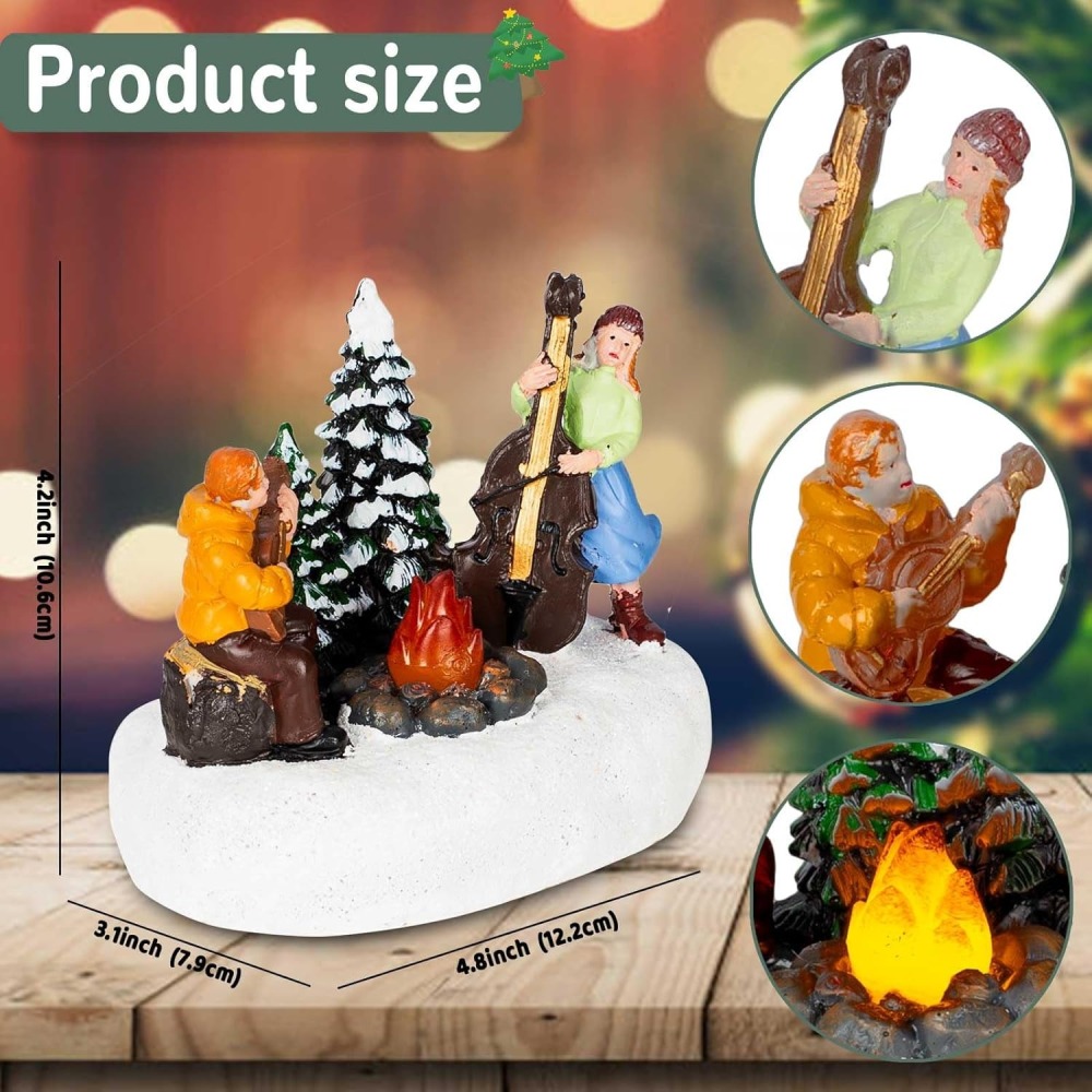 Wholesale Christmas Snow Campfire Musicians, innodept12 Lighted Village Accessory, MOQ 36 PCS