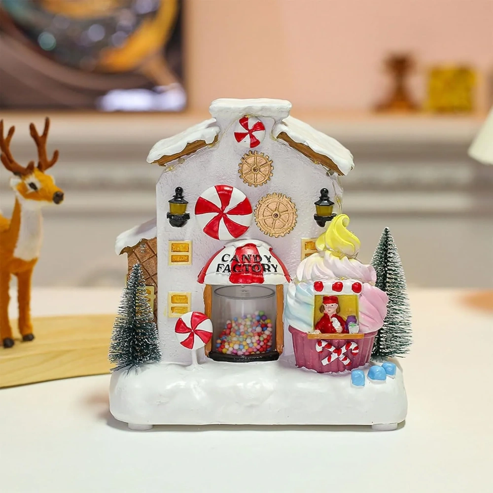 Christmas Village Gingerbread House Warm LED Lights Up Candy Factory Battery Operate Figurine Building Christmas Home Decoration