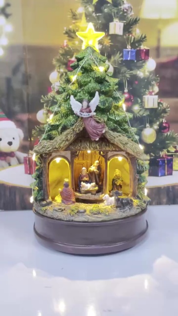 Wholesale Animated Christmas Tree Nativity Figurine (MOQ 240) - 9.84" Musical Tabletop Display with LED Lights By innodept12