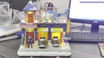 Christmas Village Animated Police Station with Rotating Helicopter & LED Lights, Unique Hero Holiday Gift | innodept12