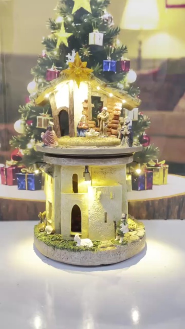 Wholesale Rotating Nativity Manger Tower, innodept12 LED Lighted Religious Village, Mini Order 24 PCS