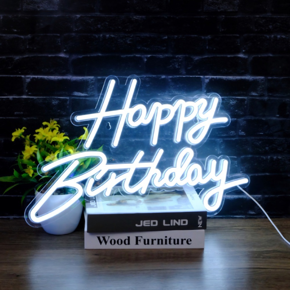 Cold White Happy Birthday LED Neon Sign 30pcs Case Pack