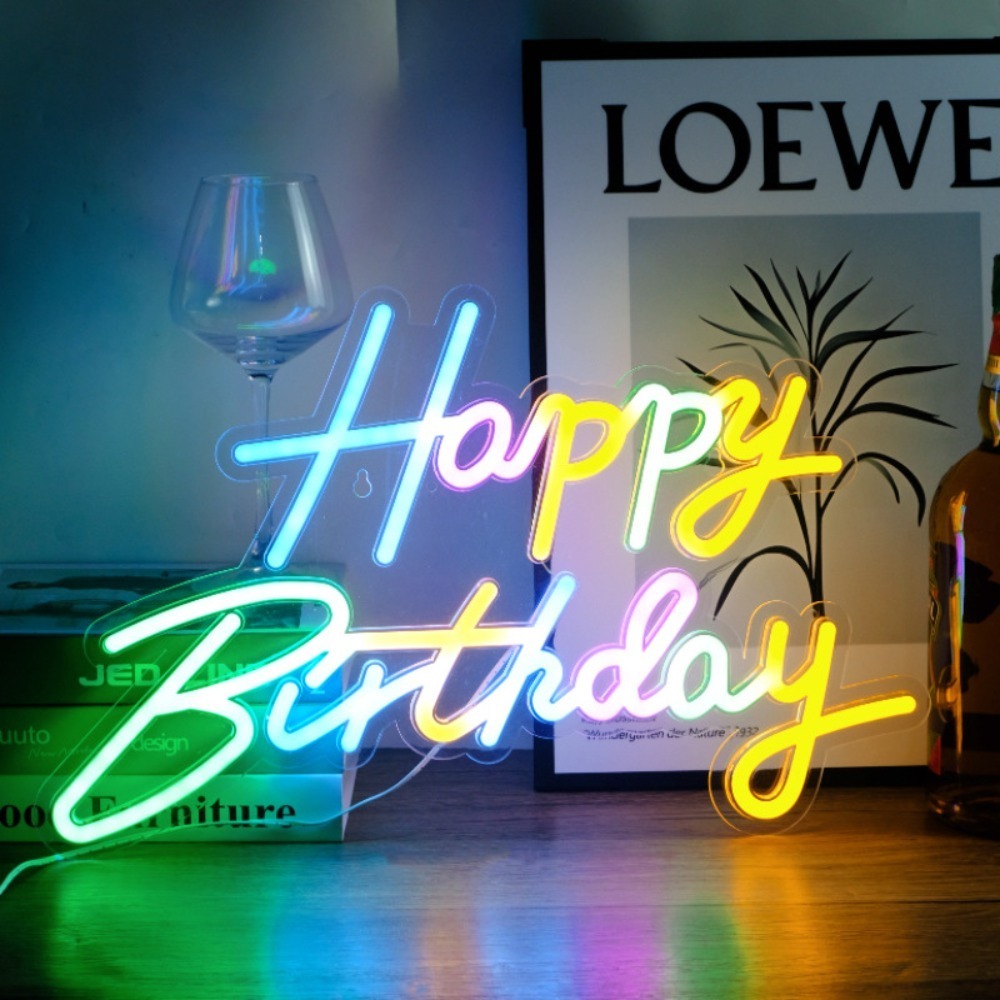 Multi-color RGB Happy Birthday Neon Sign Factory Direct