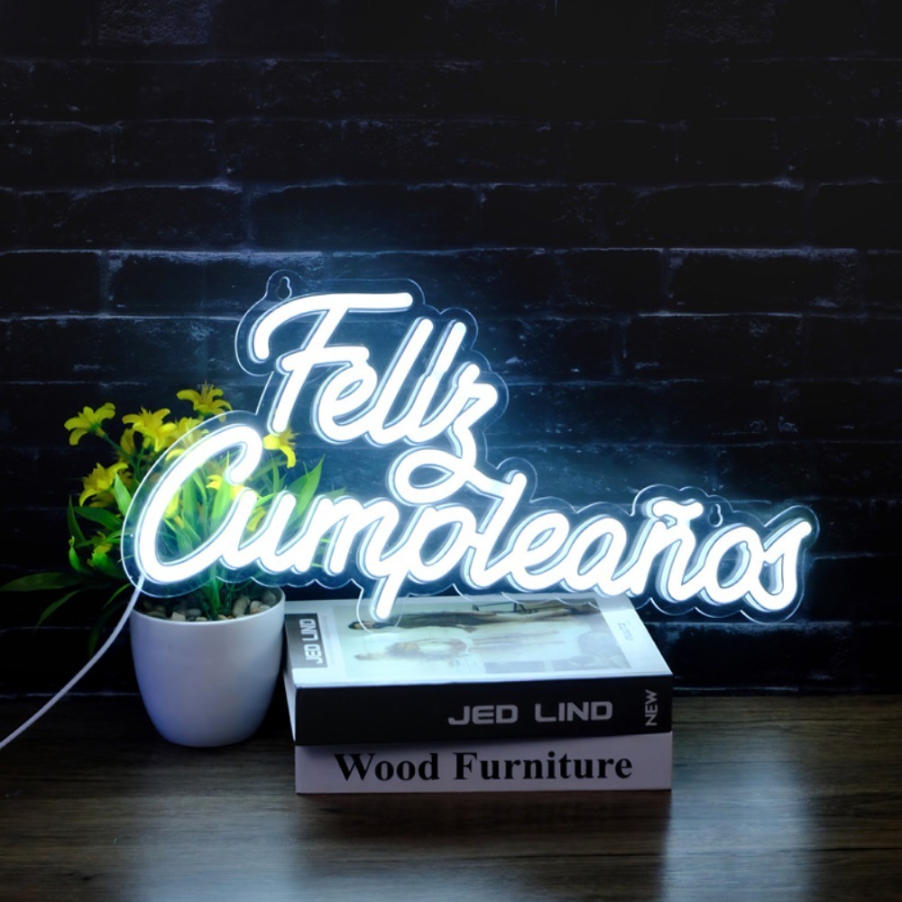 Cold White Spanish Birthday Neon Light Bulk for Event Rental