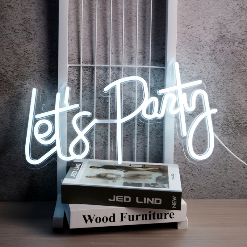 Cold White Let's Party Neon Light for Bar Decor