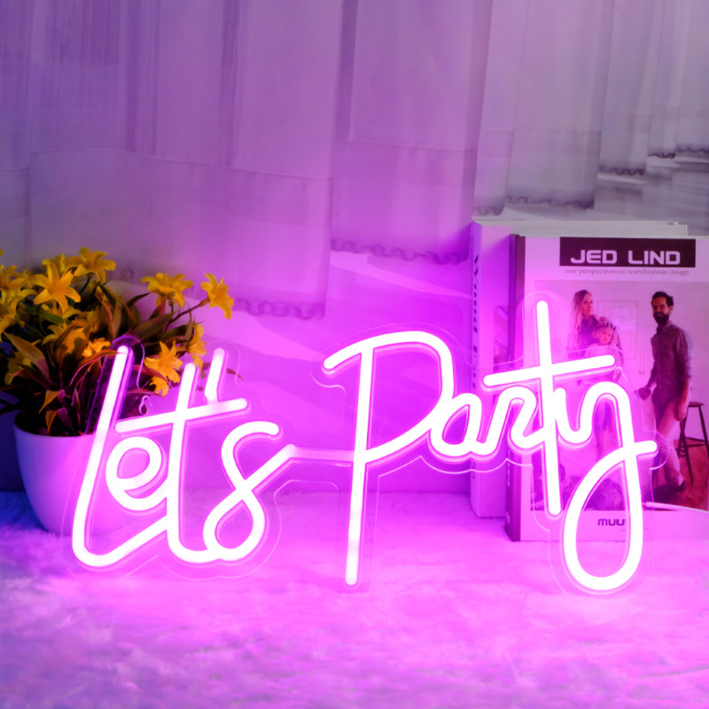 Pink Let's Party LED Sign for Birthday Party Rental