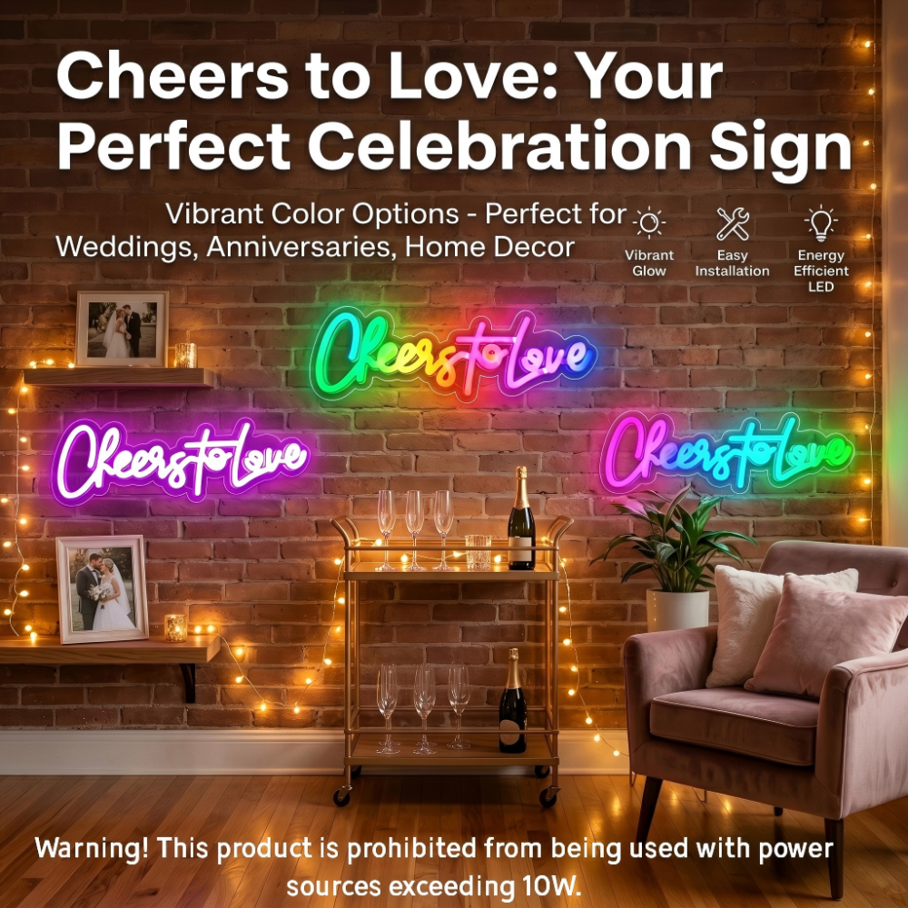 Cheers To Love Neon Sign for Home Engagement Proposal Wedding Decor (Case Pack of 30)