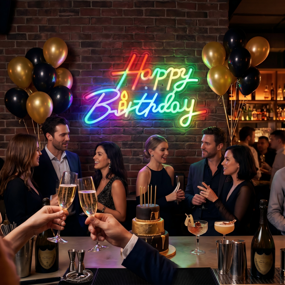 Happy Birthday Neon Sign for Celebration Birthday Event Decor (Case Pack of 30)