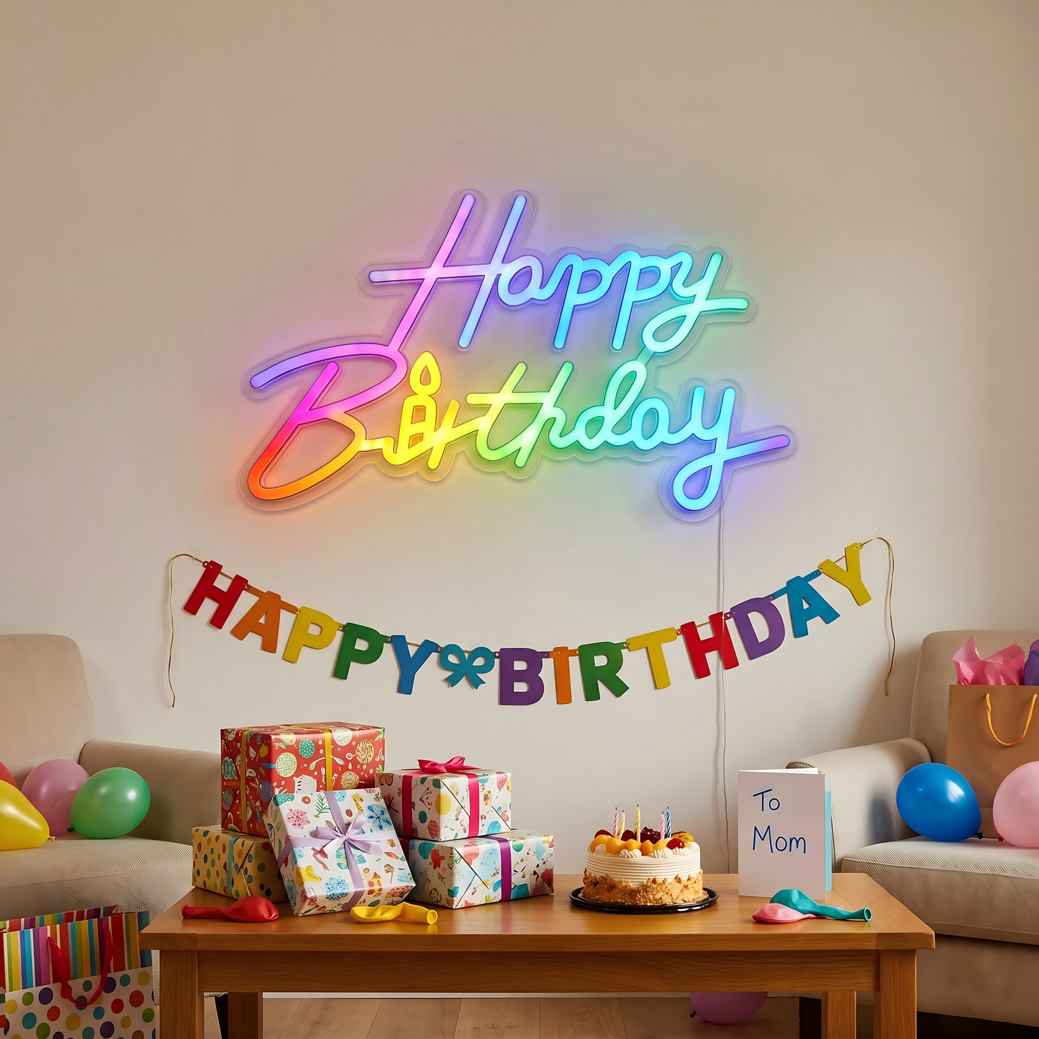 Happy Birthday Smart RGB Neon Sign with Remote and App Control by innodept12