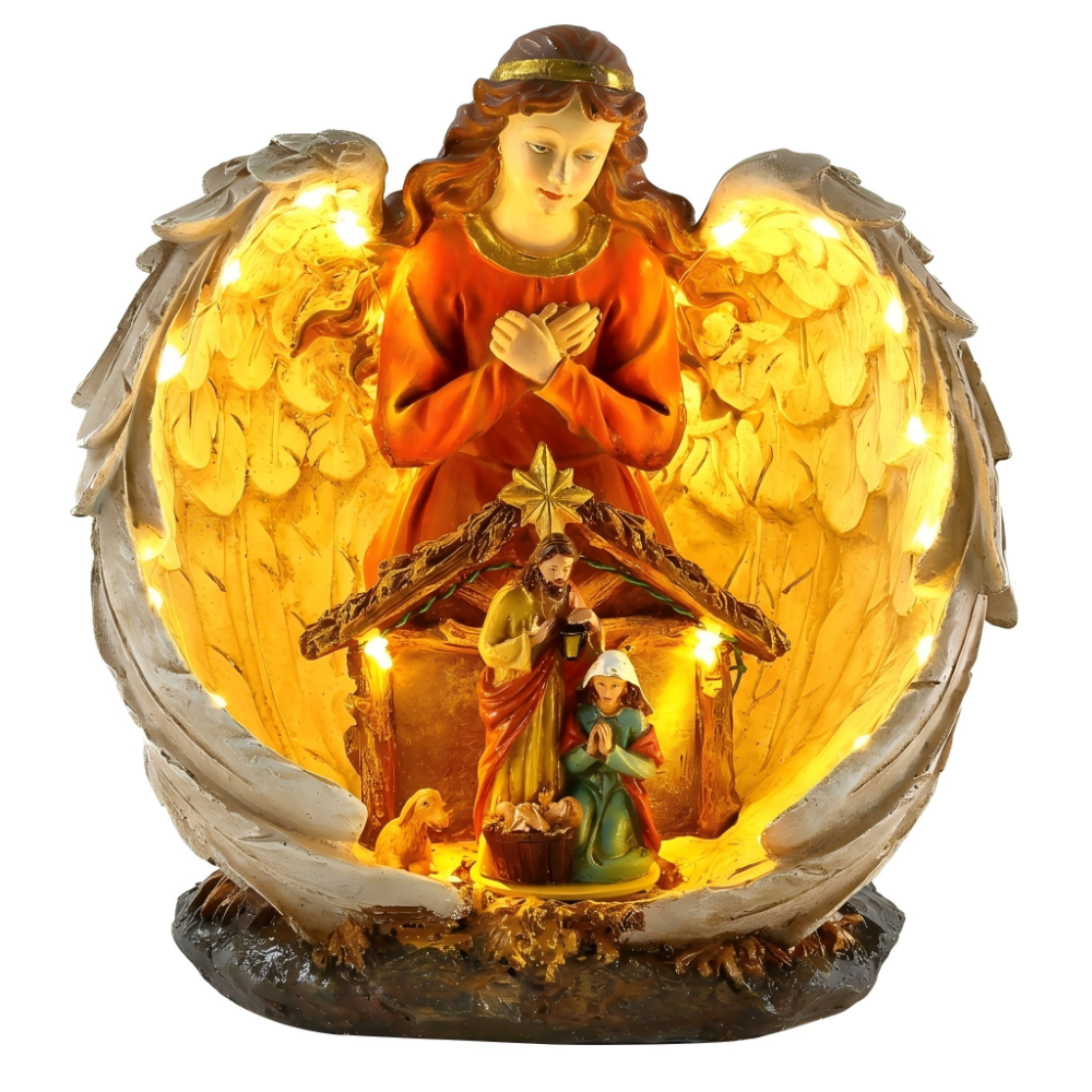 Christmas Lighted Angel Wings Nativity Scene Village, innodept12, MOQ 500pcs
