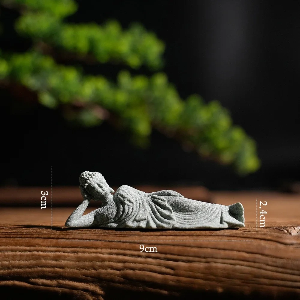 Buddha Reclining Meditating Carving Statue Feng Shui Collectibles Figurine for Home Garden Bonsai Fish Tank Desk Yard Decoration