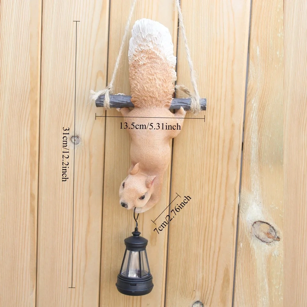 Dimensions of the resin hanging squirrel solar light statue with centimeters and inches