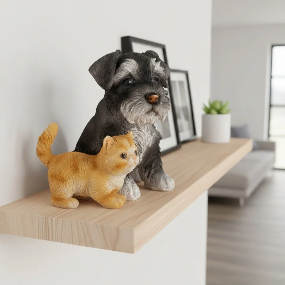 Realistic Resin Schnauzer Puppy and Cat Figurine Set Garden Micro Landscape Decoration Animal Sculptures for Garden Home Desk