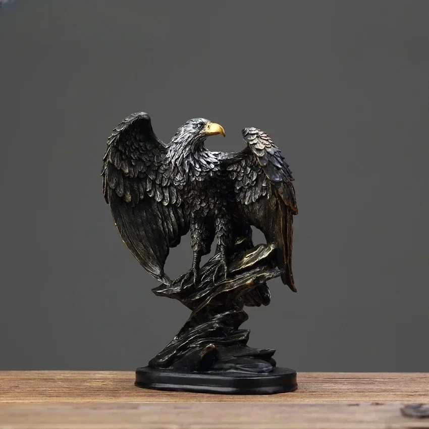 Majestic Bald Eagle Resin Statue with Spread Wings for Home Office Shelf Decor