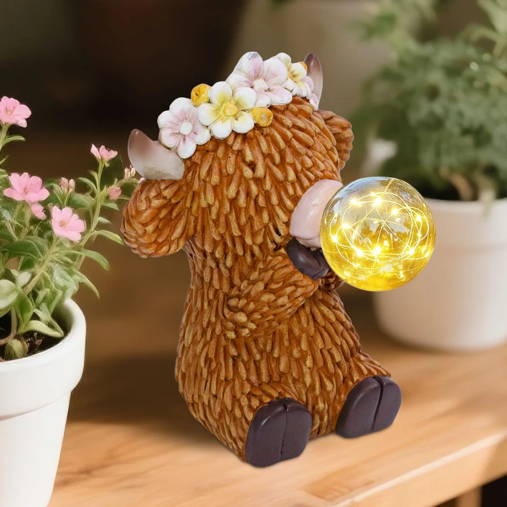 Solar Highland Cow Gnome Garden Decor Statue Outdoor Funny Light Decoration for Yard Patio Lawn Table Unique Housewarming