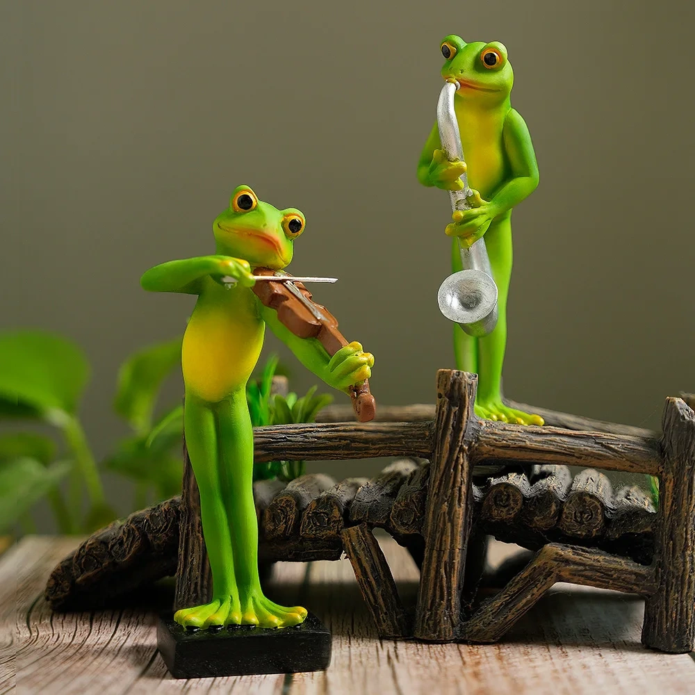 Adorable Funny Froggy Musician Resin Animal Statue Ornaments Collectible Figurines Home and Garden Decor Gift for Music Lover