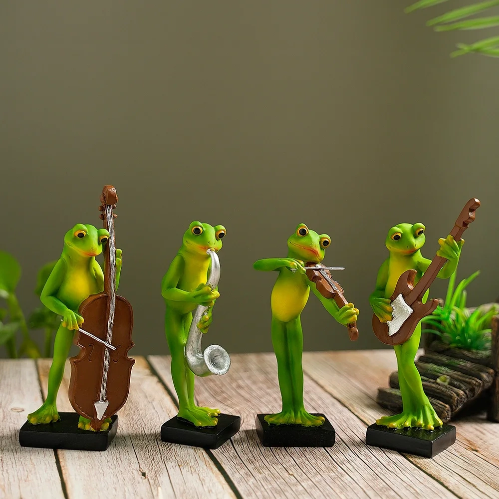 Adorable Funny Froggy Musician Resin Animal Statue Ornaments Collectible Figurines Home and Garden Decor Gift for Music Lover