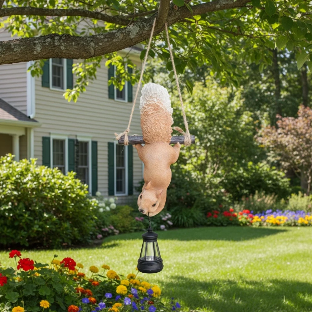 Solar Garden Squirrel Statue Decor with LED Lights Home Outdoor Yard Lawn Patio Ornament Animal Figurine Housewarming Gift