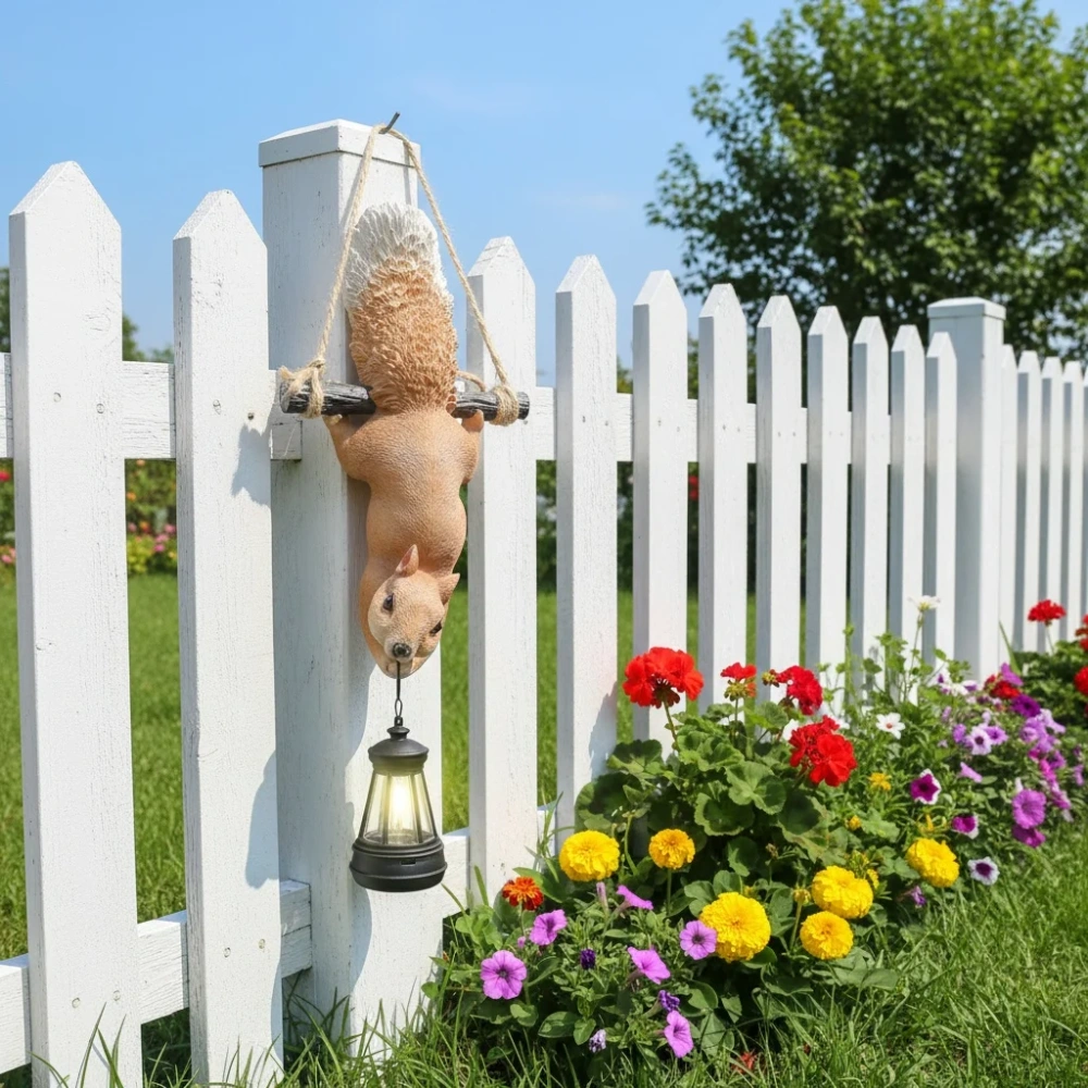 Solar Garden Squirrel Statue Decor with LED Lights Home Outdoor Yard Lawn Patio Ornament Animal Figurine Housewarming Gift