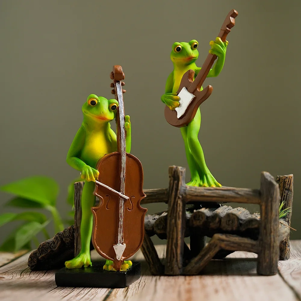 Adorable Funny Froggy Musician Resin Animal Statue Ornaments Collectible Figurines Home and Garden Decor Gift for Music Lover