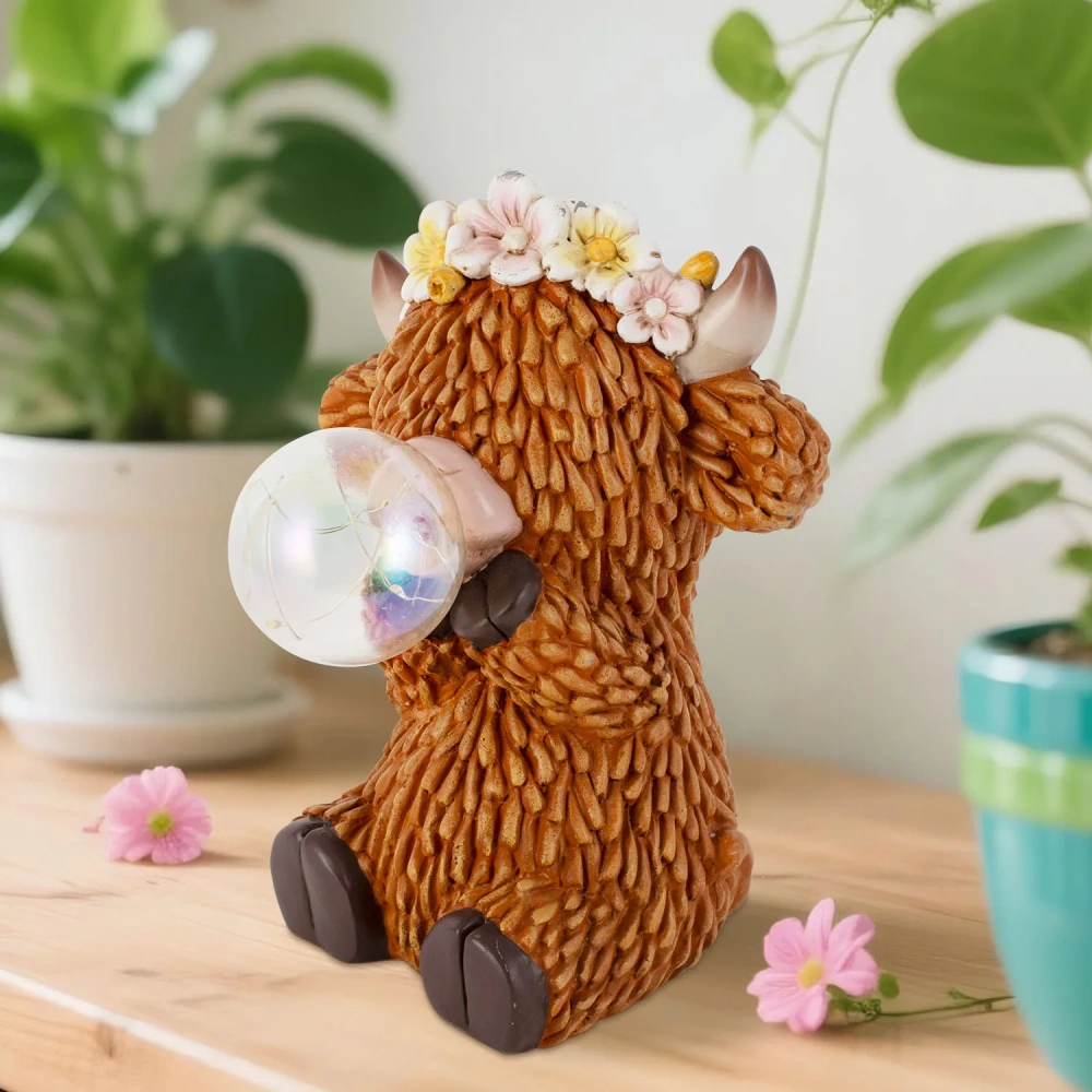 Solar Highland Cow Gnome Garden Decor Statue Outdoor Funny Light Decoration for Yard Patio Lawn Table Unique Housewarming