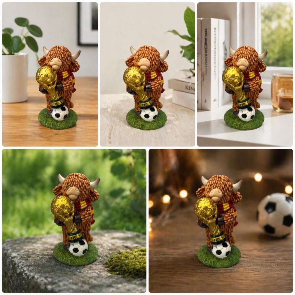 Champion Highland Cow Football Trophy Figurine for Home & Garden Decor