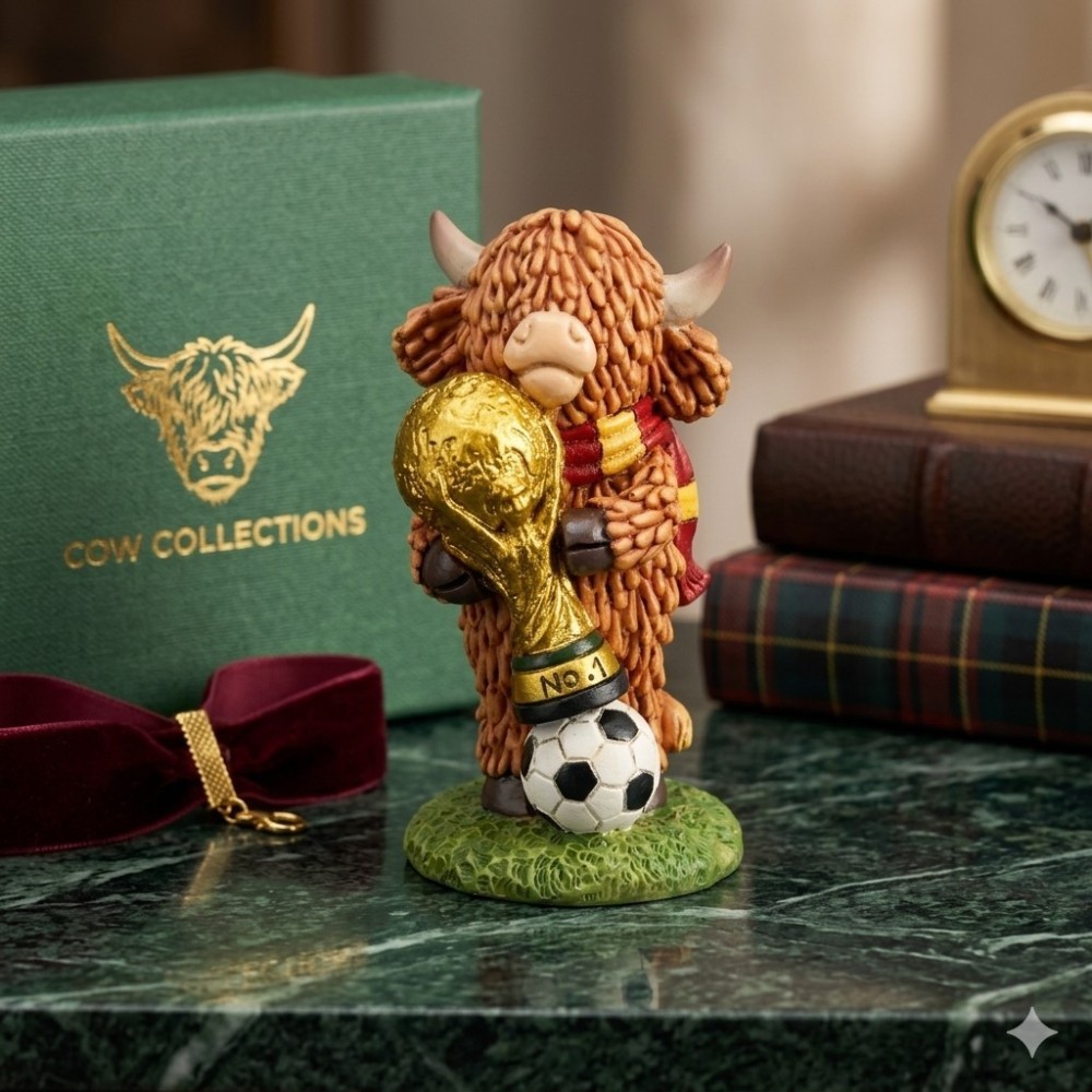 Champion Highland Cow Football Trophy Figurine for Home & Garden Decor
