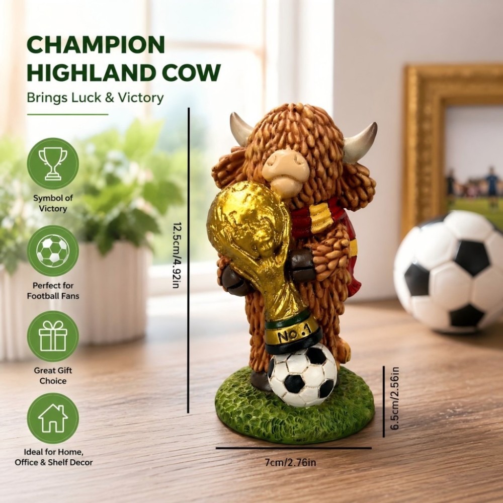 Champion Highland Cow Football Trophy Figurine for Home & Garden Decor