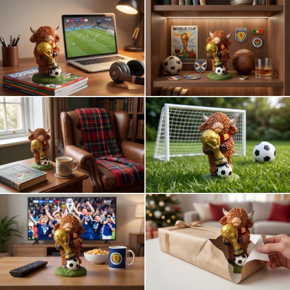Champion Highland Cow Football Trophy Figurine for Home & Garden Decor