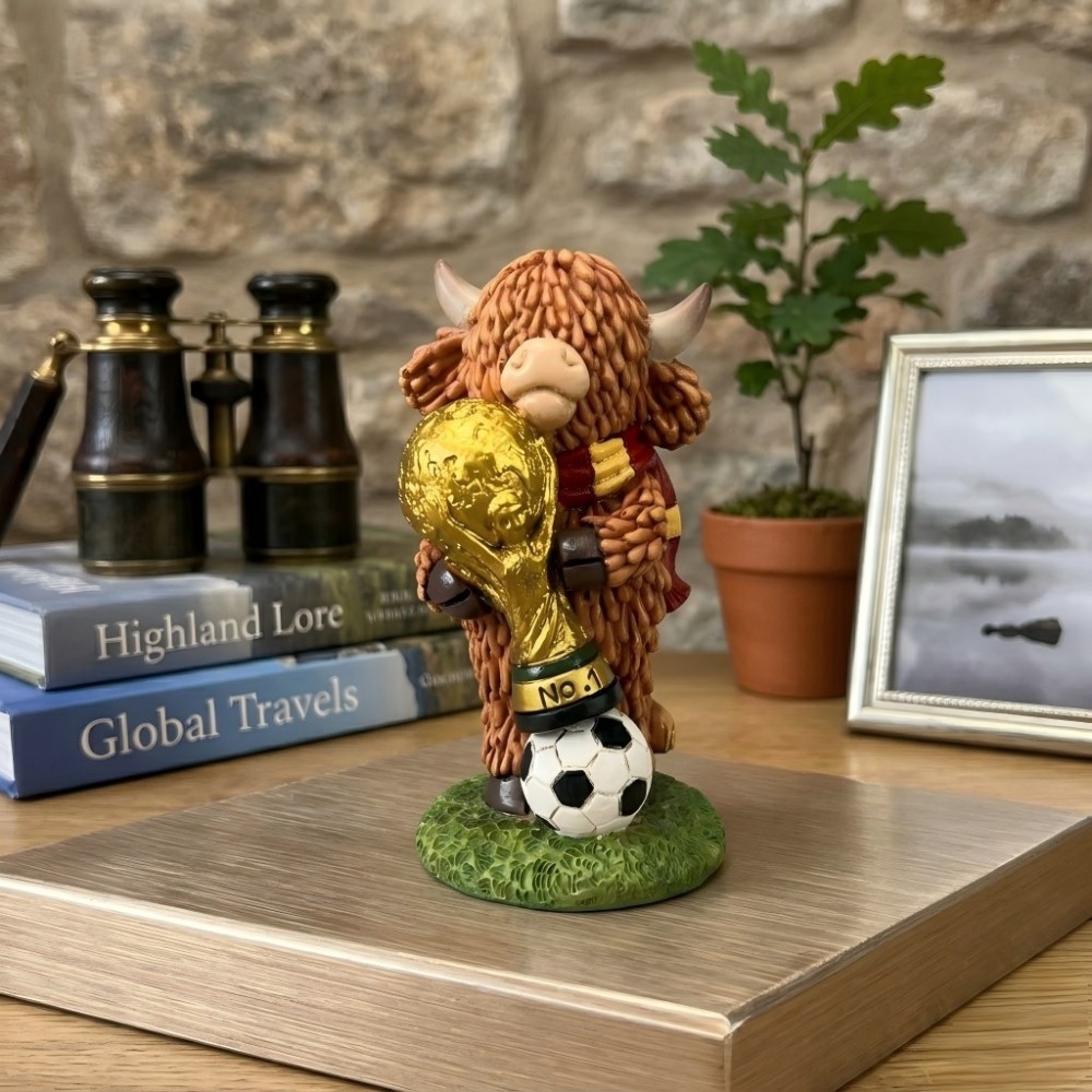 Champion Highland Cow Football Trophy Figurine for Home & Garden Decor
