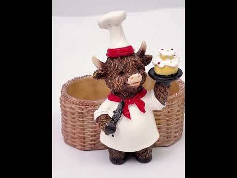 Cute Highland Cow Chef Resin Kitchen Utensil Holder & Organizer Decor