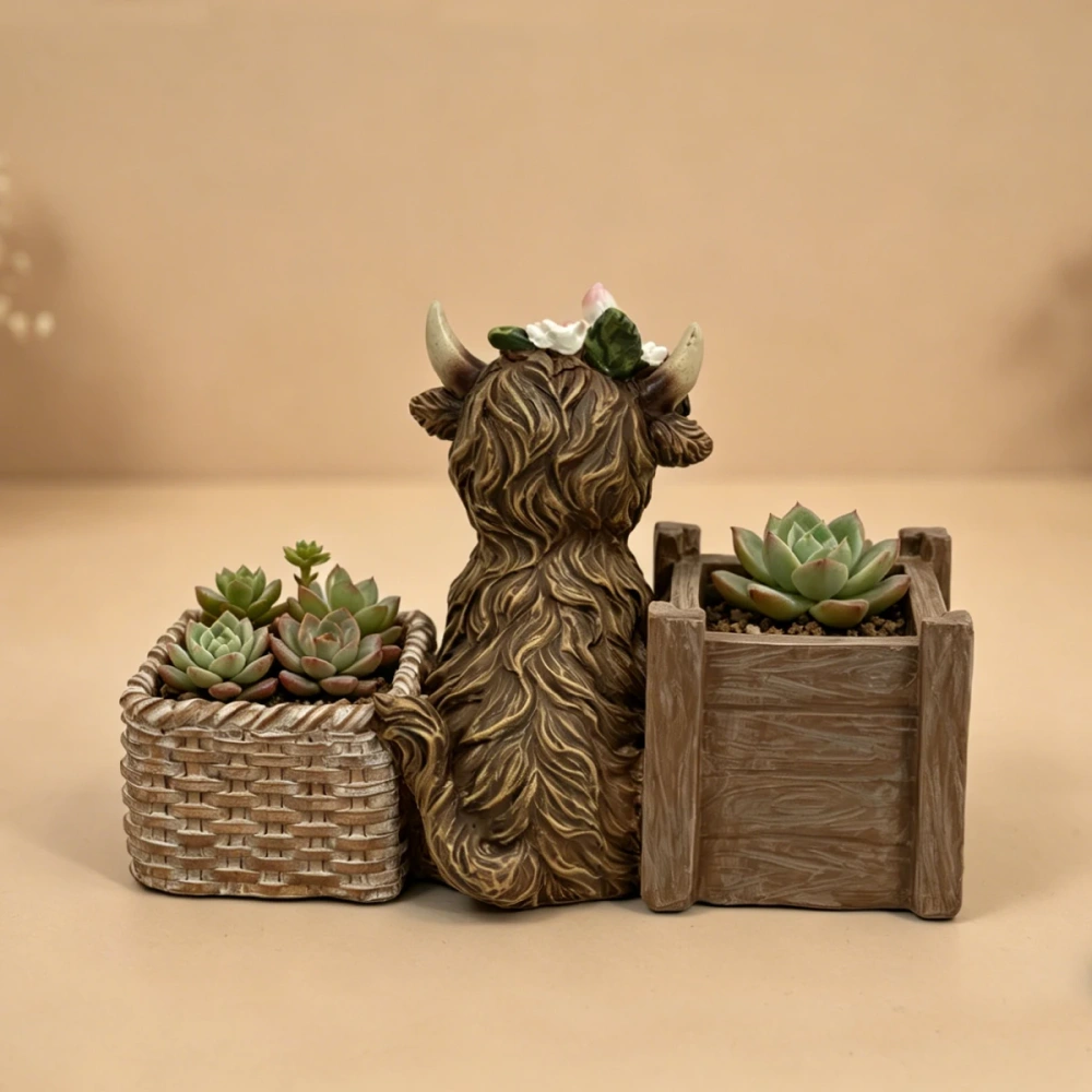 Highland Cow Double Storage Organizer, Resin Figurine with Dual Compartments, Cute Animal Pen Holder for Home Office Desk Decor