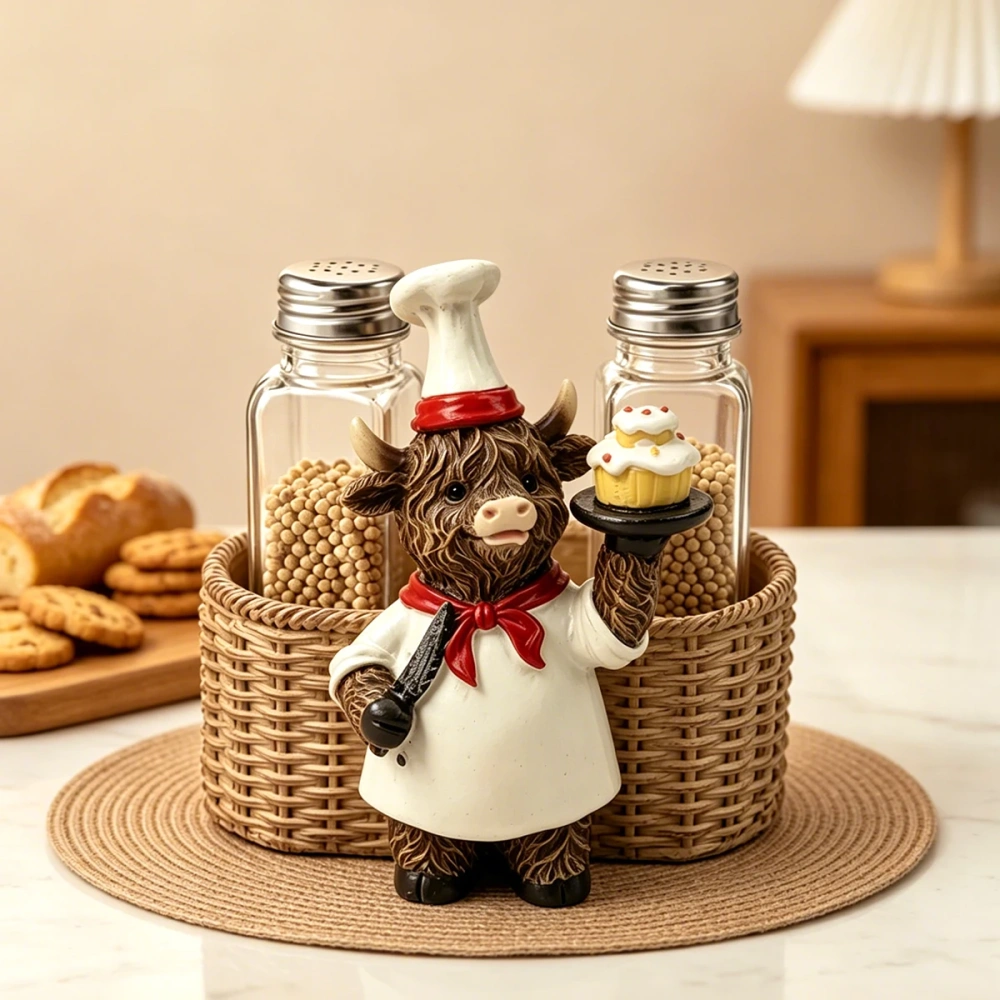 Cute Highland Cow Chef Resin Kitchen Utensil Holder Countertop Organizer