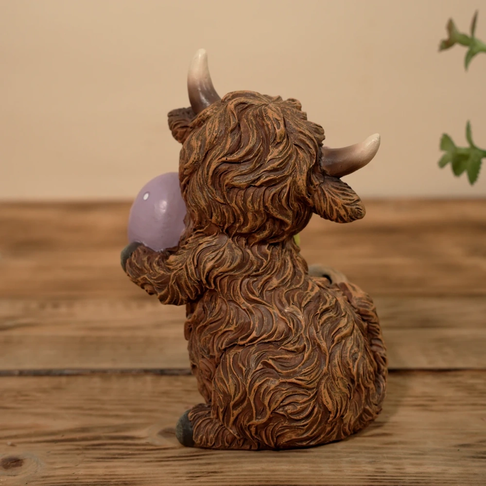 Cute Highland Cow with Bunny & Easter Egg Resin Figurine, Heart Sunglasses & Bow Tie Cow Statue, Farmhouse Home Decor