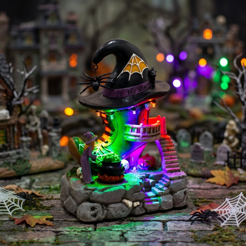 Halloween Village Musical Witch Shoe House with LED Lights