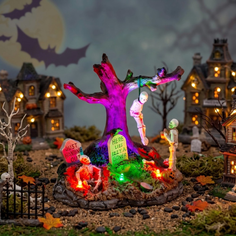 Halloween Village Hanging Skeleton Tree with LED Lights