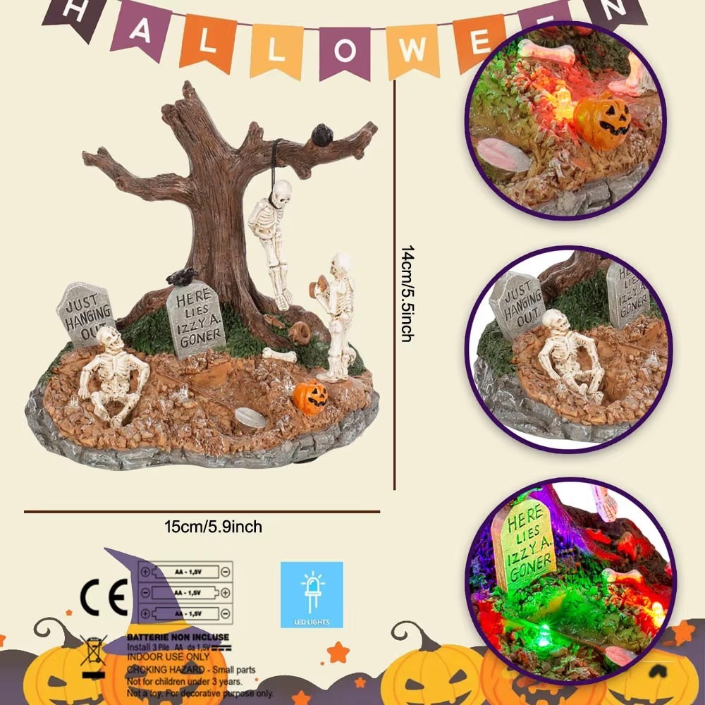 Halloween Village Hanging Skeleton Tree with LED Lights