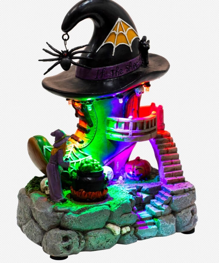Halloween Village Musical Witch Shoe House with LED Lights
