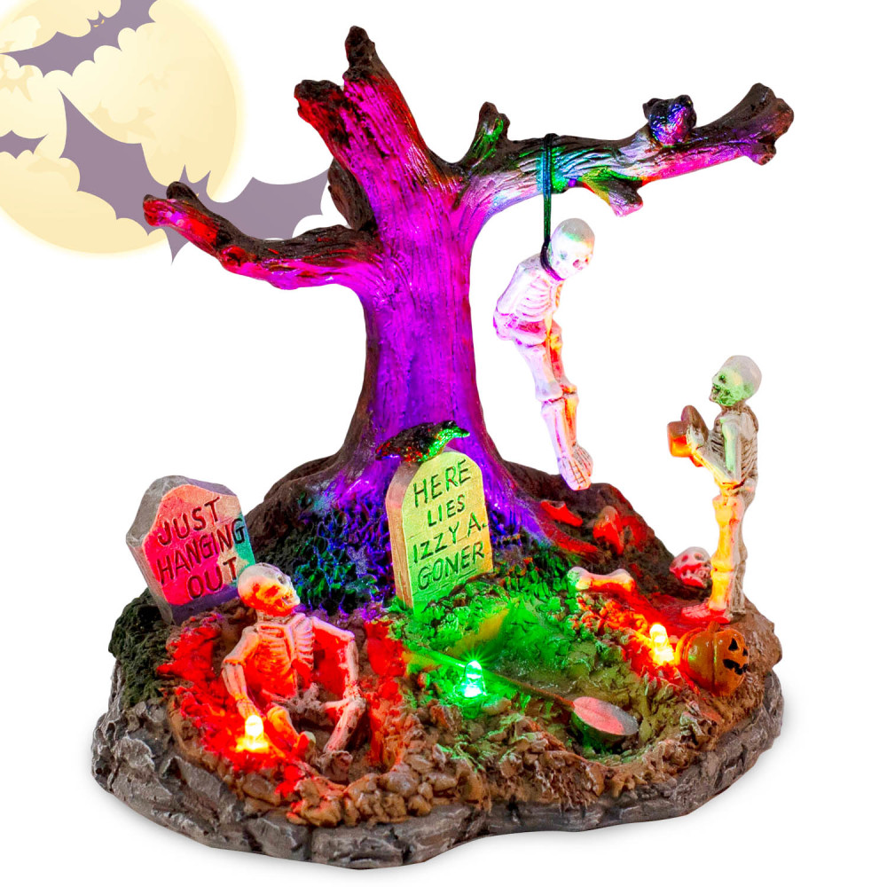 Halloween Village Hanging Skeleton Tree with LED Lights