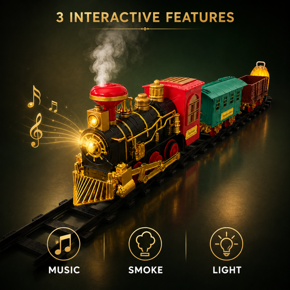 Classic Electric Train Set with Light, Sound & Smoke – 4-Piece Railway Toy