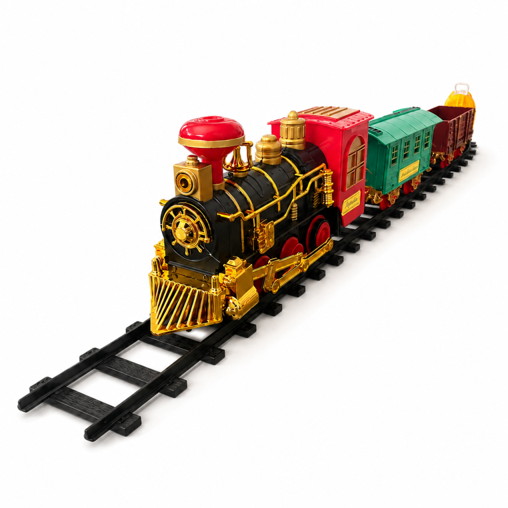 Classic Electric Train Set with Light, Sound & Smoke – 4-Piece Railway Toy
