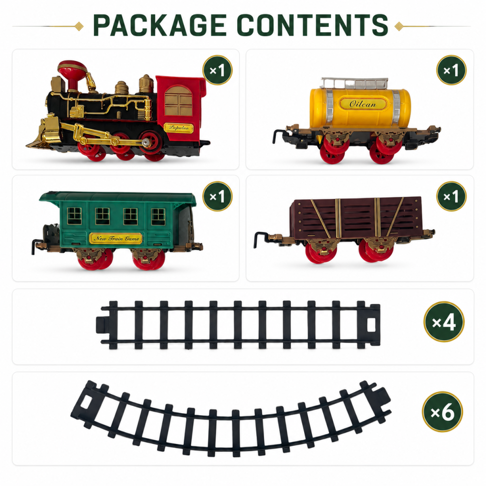 Classic Electric Train Set with Light, Sound & Smoke – 4-Piece Railway Toy