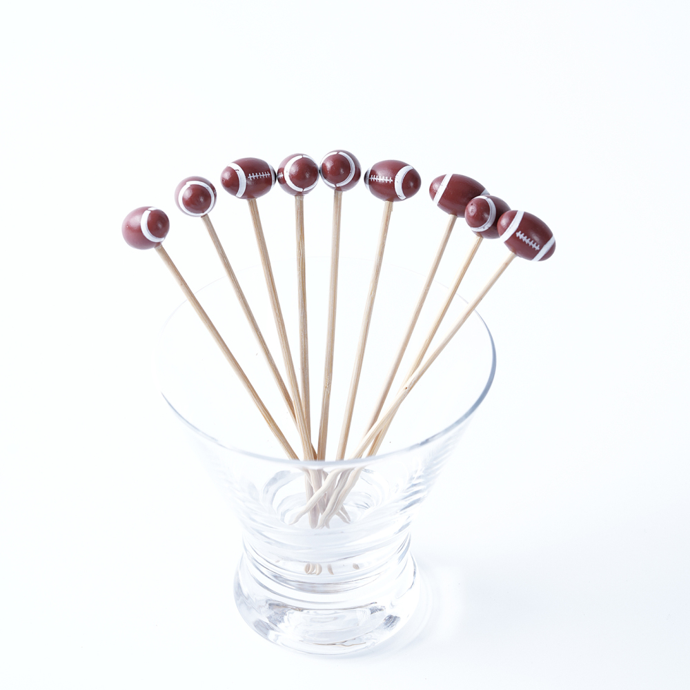100-Piece Football Bamboo Skewers 4.7 Inch Sporty Appetizer Picks for Parties Events