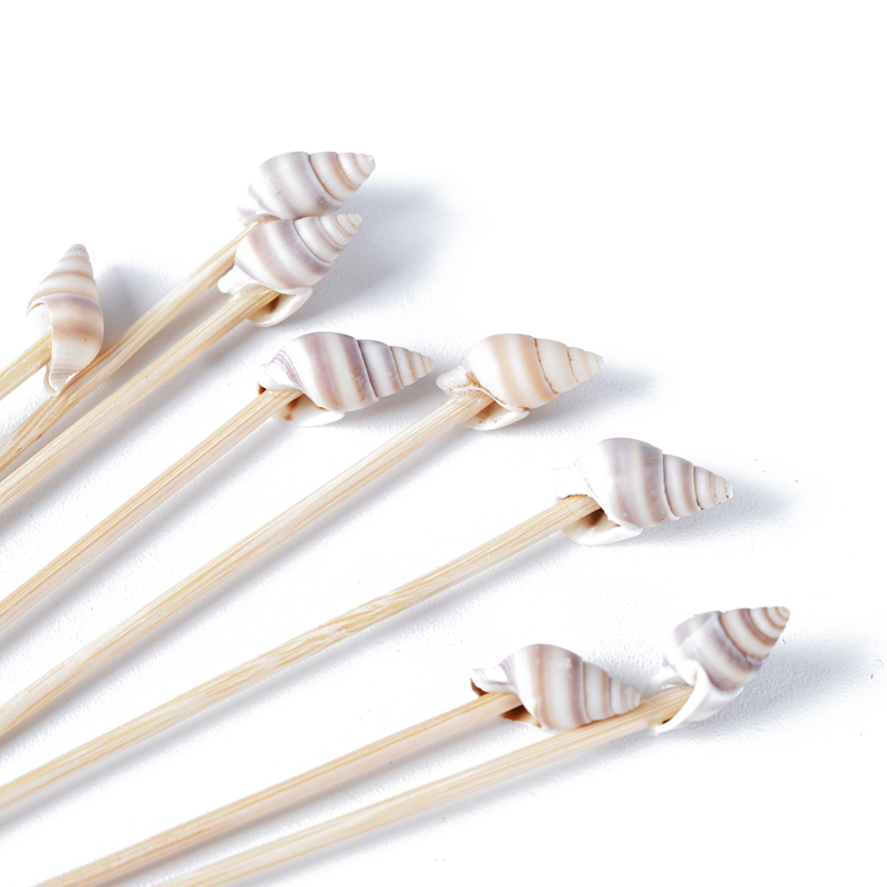 100 white conch bamboo sticks per pack 4.7-inch disposable fruit sticks summer beach party