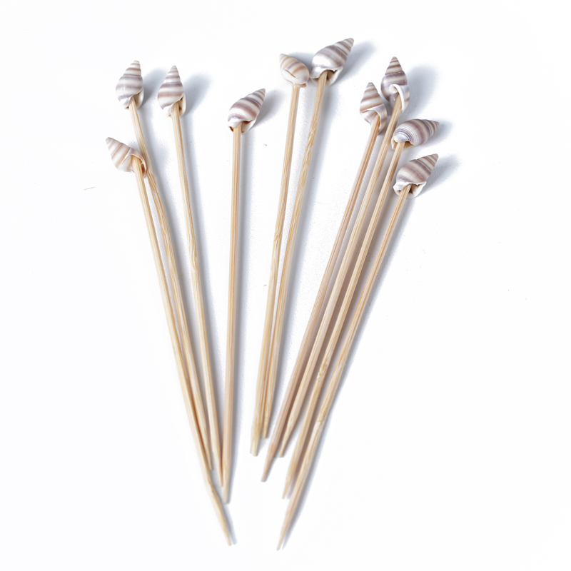 100 white conch bamboo sticks per pack 4.7-inch disposable fruit sticks summer beach party
