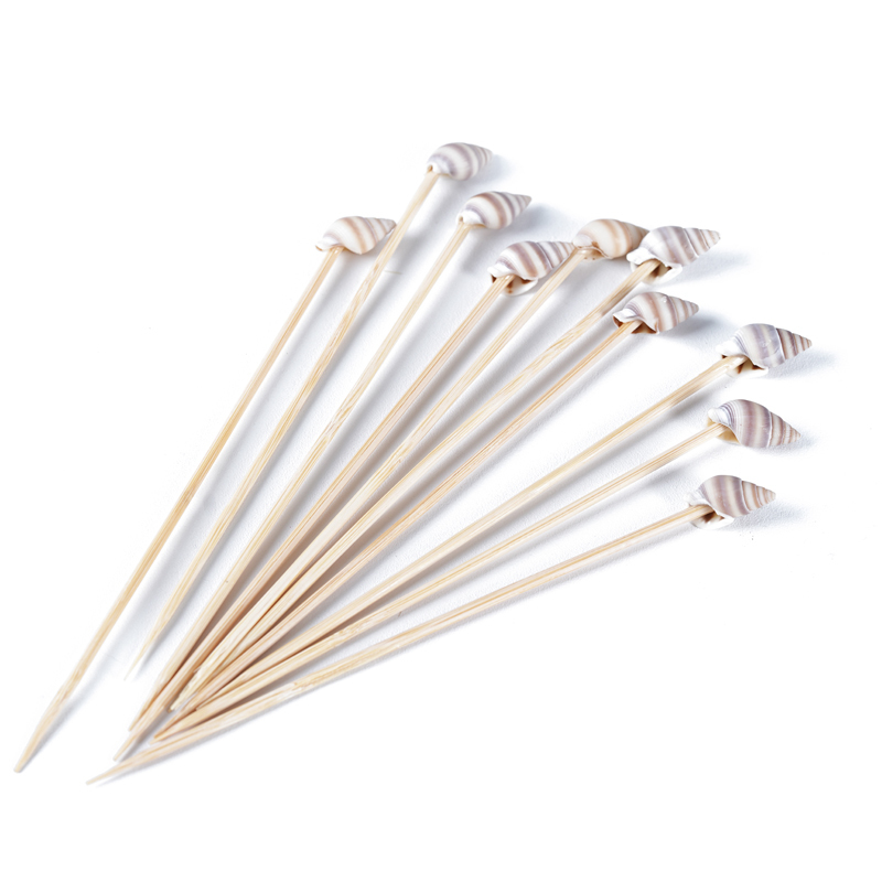 100 white conch bamboo sticks per pack 4.7-inch disposable fruit sticks summer beach party