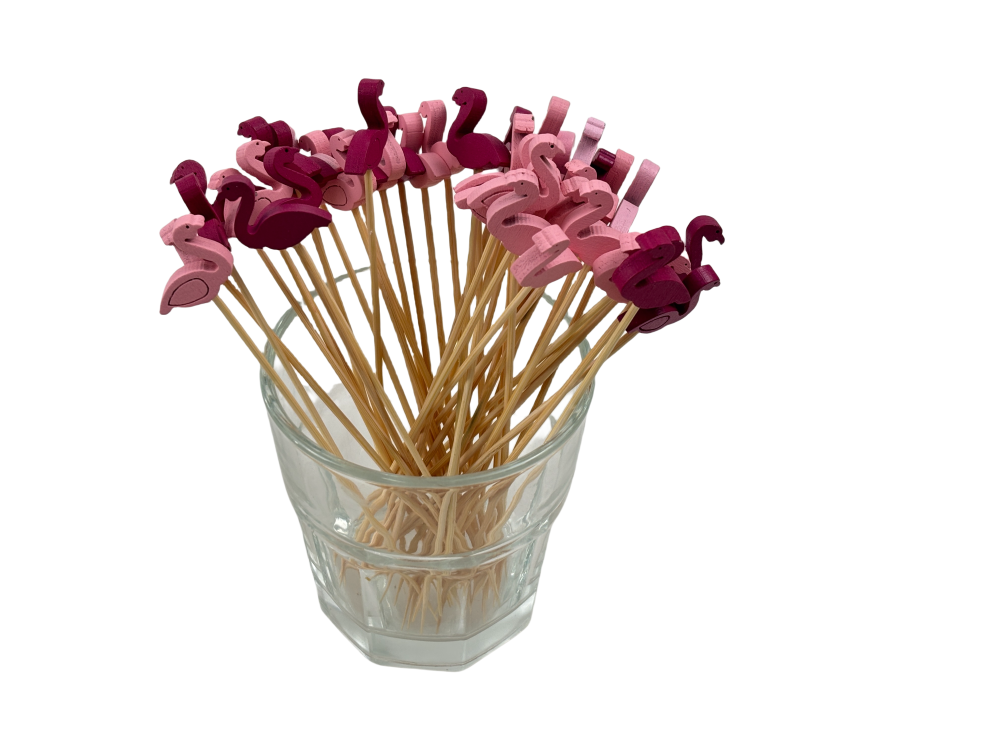 100 Flamingos bamboo sticks per pack 4.7-inch disposable creative fruit sticks for party gatherings