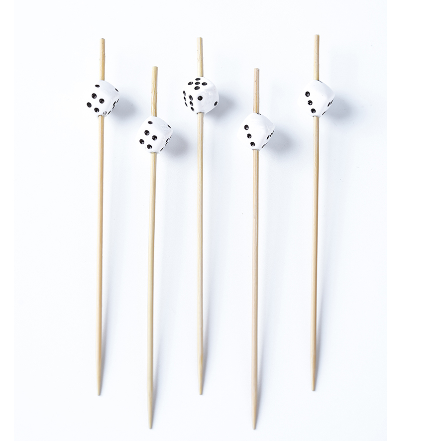 100 White Dice Creative Bamboo Sticks Per Pack 4.7-Inch Disposable Fruit Sticks Barbecue Party Gathering
