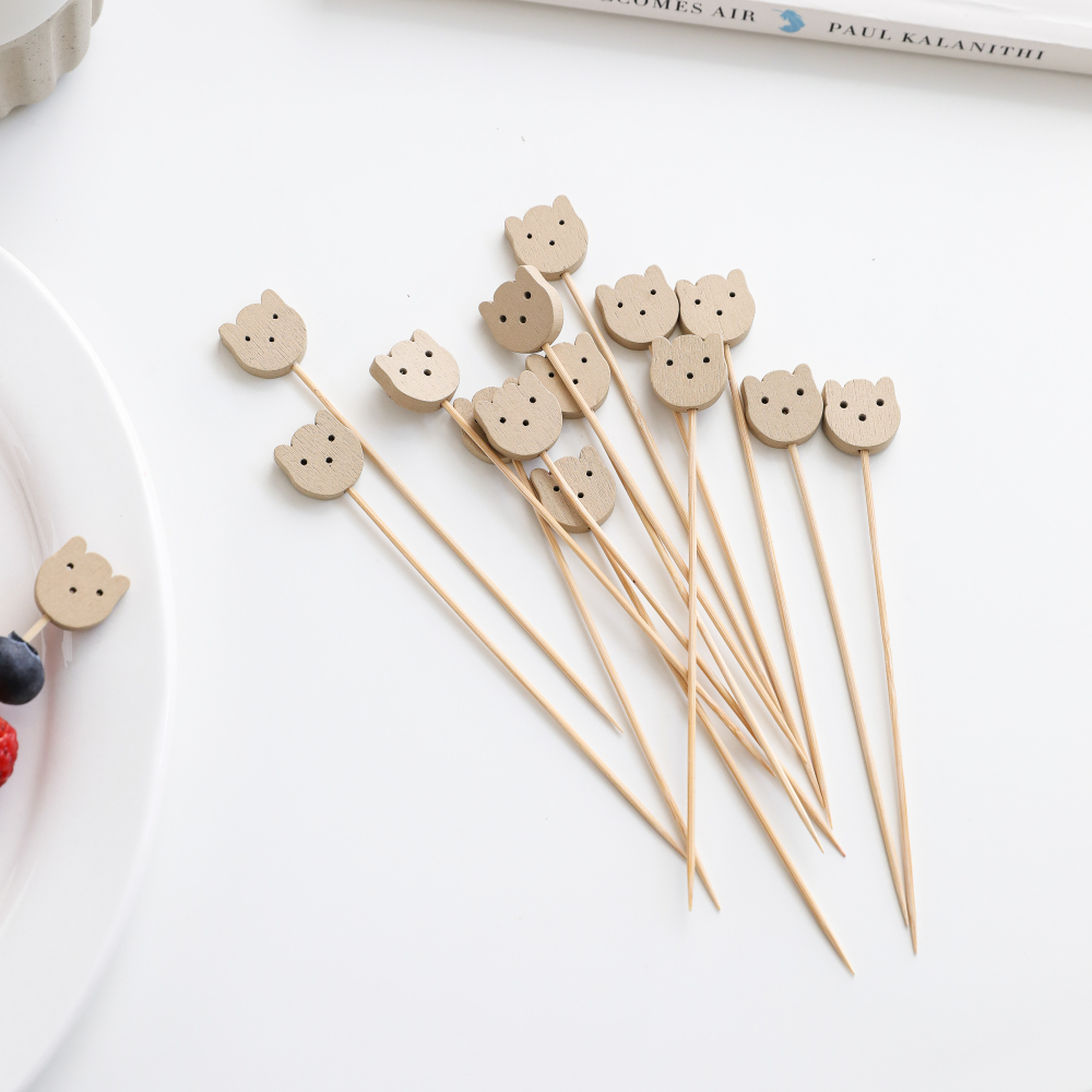 100 Pieces Per Package Creative Cute Small Bear Styling Bamboo Skewer Handmade Dessert Stick Party Supplies