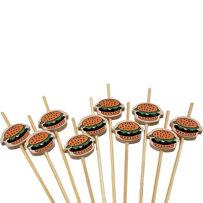 100Pcs Hamburger-Shaped Bamboo Picks - Cute Food Skewers for Burgers Sliders Fruit Platters & Party Snacks